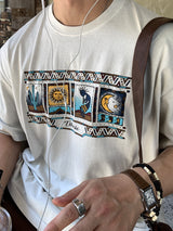 Look Stubbo Ethnic Graphic Pigment Oversized Short Sleeve T-Shirt