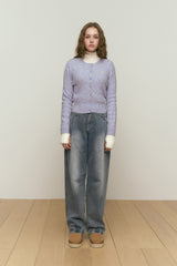 SMALL CHERRY CABLE KNIT CARDIGAN [LAVENDER]