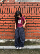 [unisex] Bene Nylon Cargo Parachute Banding Wide Pants