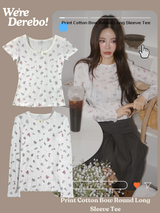 Print Cotton Bow Round Long Sleeve Tee