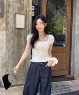 #RS Dot Puff Frill Short Sleeve Blouse + Scrunchie Set