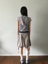 Plaid chiffon シャーリングジップアップ (2color)