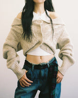 MUFFLER & TWO WAY CARDIGAN - OATMEAL