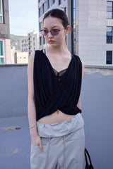 Dual-Way Layered Wrap Top (Black)