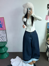 RIBBON🎀WIDE RIBBON ROLL-UP DENIM PANTS 🩵🎀