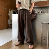 ノーメイスバックバンディングツータックリネンワイドパンツ