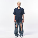 CRINKLE LINEN HALF SHIRTS NAVY