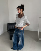 Tiv Curved Cut Balloon Denim Pants