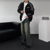 GJ5096 Biker incision wide denim (2 colors)