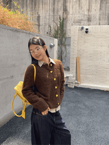 ブラウン モヘア パール ラウンドカーディガン