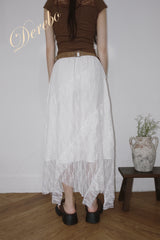 twill lace frill long skirt
