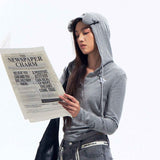 Gray Hooded Sweatshirt with 3D Ear Detail, Viscose Blend Pullover Hoodie for Women