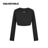Black Stretch Polyester Blend Cropped Open-Front Long Sleeve Bolero Shrug for Women