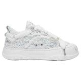 Silver Textured Low Top Sneakers, Unisex Lace Up Casual Shoes