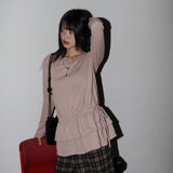 Riffon frill strap round long-sleeved T-shirt