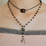 [SET] Hippie Heart Beads Chain Drop Necklace
