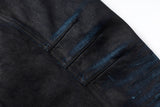 COATED KNIFE-SCRAPED HAND-WIPED DISTRESSED DENIM JACKET