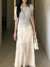 ヘイレイアンバランスオフショルダーレースハーフTシャツ & マフラーセット