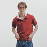 CROPPED MINIMAL KNITTED POLO SHIRT (RED)