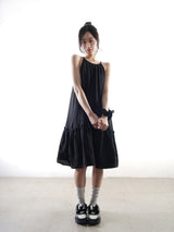 Ribbon-point sleeveless dress -Black