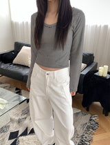 Cotton wide curved pants(4color)
