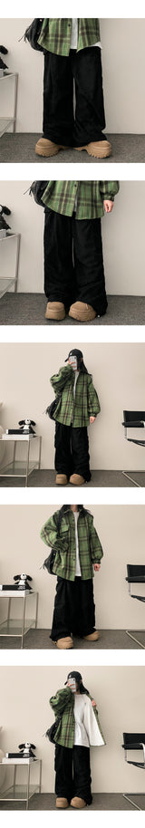 ダックルピンタックコーデュロイワイドカーゴパンツ
