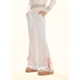 [GirlyFancyClub] cream puff*bow tie slit soft and glutinous hanging down slim mink woolen bell-bottom pants