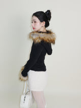 デッカウルフジョットフード付きファーニットジップアップジャケット (Wool Jacket)