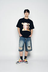 25SS ヘムラインデストロイドデニムショートパンツ ブルー