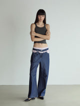 Frill Block Pants_Deep Blue