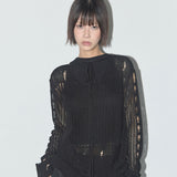 2WAYダメージニットロングスリーブ (Black) F25QB089