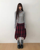 Treel Vintage Check Layered Midi Skirt
