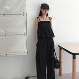 Tid pintuck flare ribbon string tank top blouse