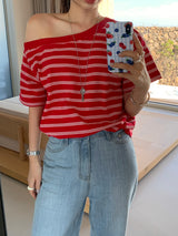 [MADE] Spool Stripe Unbalanced Off-Shoulder T-Shirt