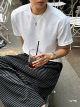 LMN Meg Waffle Cut Semi-Crop Short Sleeve T-Shirt (4 colors)