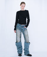 OVERLAP TUCK DENIM PANTS