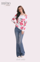 Pink rose off-shoulder long-sleeve top