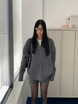 チャコールツイストウールニットパンツ2ピース