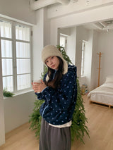 Deol Color Matching Printing Fleece Hood Zip-Up Jumper
