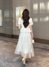 Hene V-neck Bokashi Peplum Jacket Blouse