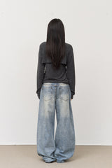 Mint Brushed Wide Denim