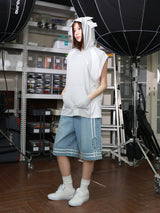 BASKETBALL DENIM HALF PANTS (LIGHT BLUE)