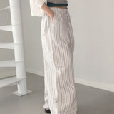 Obein linen striped wide pants