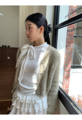 half turtleneck strap lace frill long-sleeve t-shirt