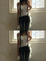 Lace Frill Two-Way Built-In Bra Sleeveless Top