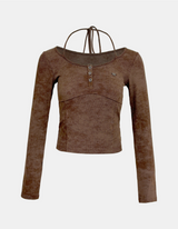 Greek Button Halter-neck T-Shirt