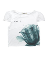 X-ray Rose Puff Cap Sleeve White
