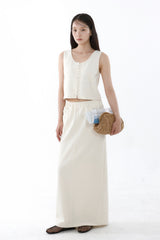 KNIT TEXTURE LONG SKIRT_IVORY