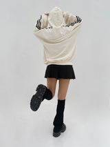 (UNISEX) THREE-STRIPE OVERSIZED CUTE BOXY HOODIE - 2 COLOR