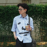 PEANUT STAIN - Peanut Face Blue Striped Boxy Shirt